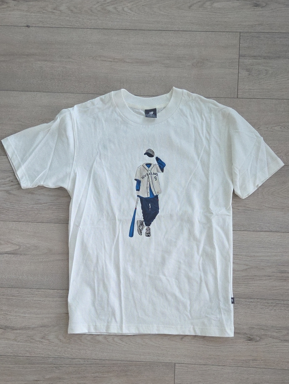 New Balance White Tee with Navy Baseball Graphic